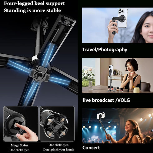 Huiteng XR 4-in-1 Magnetic Pocket Selfie Stick, Magnetic Selfie Stick for iPhone with Rechargeable Remote, Portable
