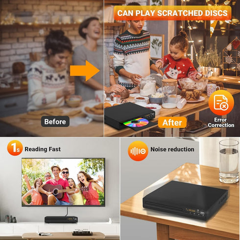 GOKUID 1080P DVD Player, HDMI Region Free DVD Players for Smart TV, Upscaling, USB Input, HDMI/RCA Output Cable
