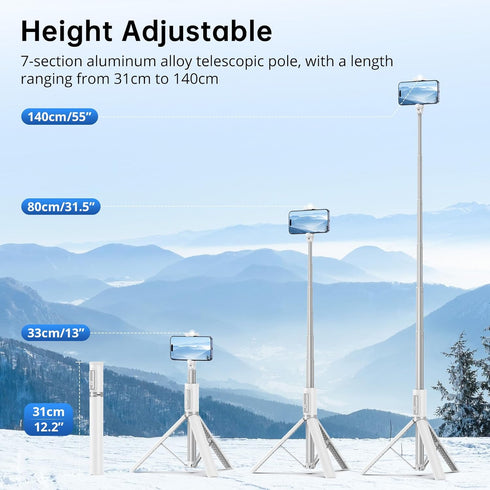 SYNCWIRE 55" Selfie Stick Tripod, Extendable Aluminum Phone Tripod with Rechargeable Bluetooth Remote, Compatible with