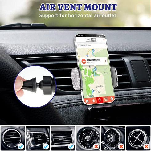 Dashboard Bling Phone Holder - Universal Car Mount for Windshield and Air Vent, Silver