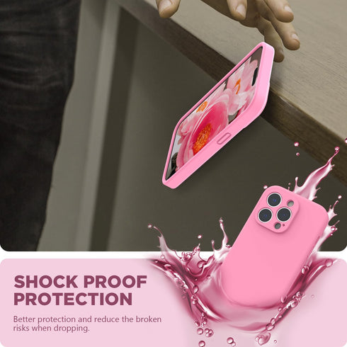 iPhone 14 Pro Max Case by SURPHY, Pink Liquid Silicone with Screen Protector, Camera Protection & Soft Microfiber