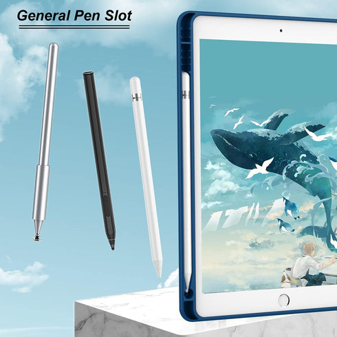 iPad 9.7 Case (2018/2017 Model, 6th/5th Generation), Smart Cover with Pencil Holder, Soft Silicone Back, Navy Blue
