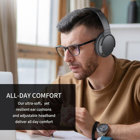 Hybrid Active Noise Cancelling Headphones with Microphone, ANC Wireless Over Ear Bluetooth, 60H HiFi Playtime