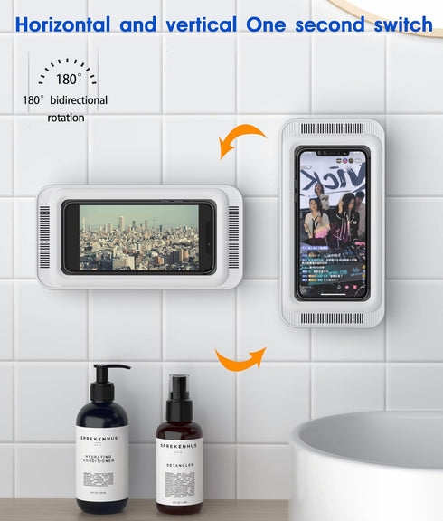 Waterproof Phone Holder for Shower, 360° Rotation, Adjustable Angle, Wall Mounted for Bathroom Mirror, Up to 7 Inch