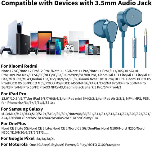 3.5mm Headphones Wired Earphones for Samsung Galaxy A25 A15 A12 A13 A03s A14 A23 A71, Noise Canceling Wired Earbuds with Microphone Song Skip Ear Bud Wired for Moto G Power Pure Pixel 5a 4a Android PC