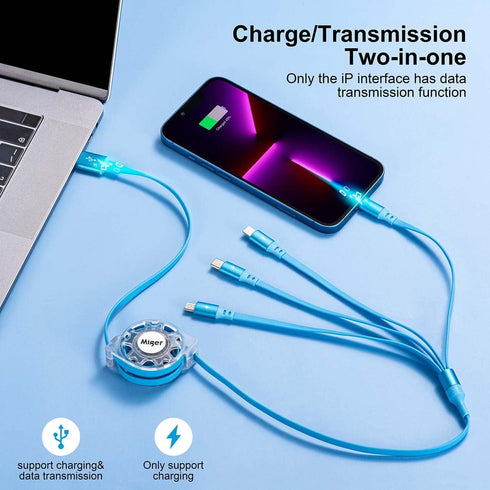 2Pack Multi Charging Cable, 4Ft Retractable 4 in 1 USB Charger for iPhone, Samsung, PS, Tablet & More. Fast Charging!