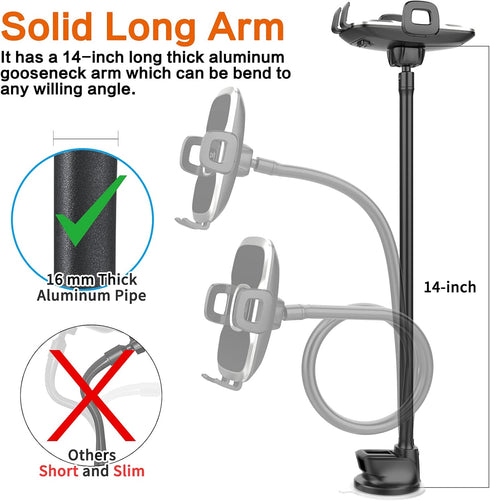 1Zero Solid Car Truck Phone Mount Holder with 14-Inch Gooseneck Long Arm, Windshield Mobile Holders with