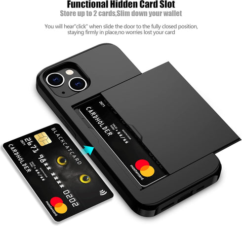 Nvollnoe for iPhone 13 Case with Card Holder Heavy Duty Protective Dual Layer Shockproof Hidden Card Slot Slim Wallet Case for iPhone 13 for Women&Men(Black)