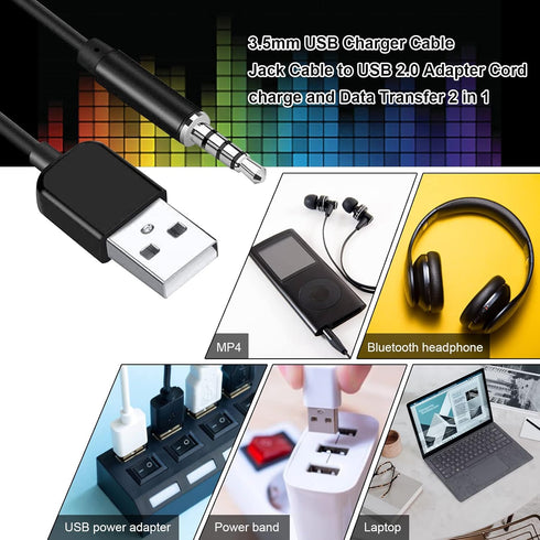 USB to 3.5mm Jack Audio Adapter, Male AUX to USB 2.0 Charge Cable for iPod Shuffle, MP3 Player, Headphones, 3.3FT