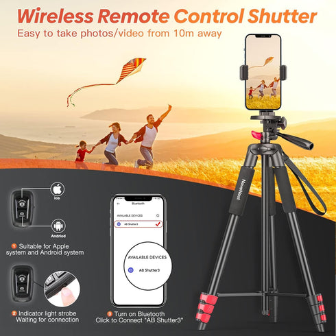 65” Phone Tripod for iPhone, Cellphone Tripod with Remote Shutter & Holder for Live Streaming