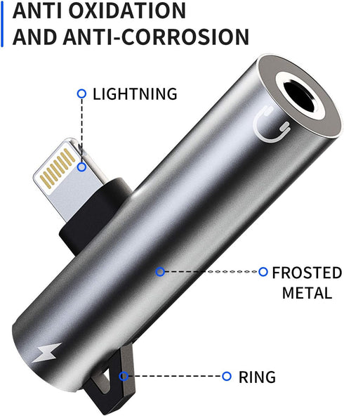 Headphone Adapter Lightning to 3.5mm AUX Audio Jack and Charger Extender Dongle for iPhone 11, 12, Mini, Pro