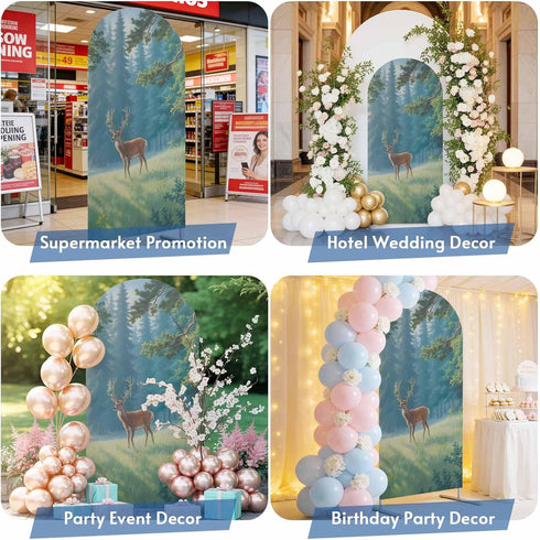 Jnbasdffb 7.2 Forest Elk Wedding Arch Cover,Stretchy Spandex Arch Backdrop Stand Covers FT,Green Trees Leaves Landscape