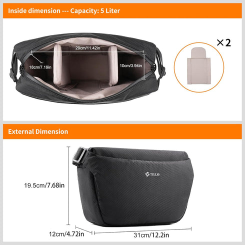 Tullio Camera Bag Sling, Crossbody Expandable Photography Bag for DSLR SLR Mirrorless Cameras, Waterproof Camera Case