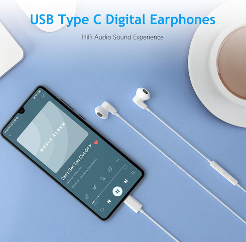 USB C Headphones for Galaxy S24 S23 S22 A54 A53 Z Fold 5 6 - Type C Earphones with Microphone and Noise Canceling for