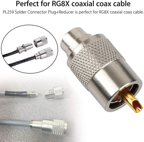 10 Pack UHF PL259 Solder Connector Plug with Reducer for RG8x, RG8, RG59, LMR-400, RG-213 Coaxial Cable