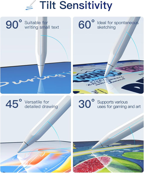 Inateck Stylus Pen for iPad 2018-2023, 5Mins Fast Charging with Tilt Sensitivity & Palm Rejection, Magnetic for iPad