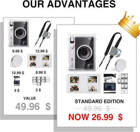 Fujifilm Instax Mini EVO Accessories Kit, Includes Clear Case, Lens Cap, Strap, Album, Protector, DIY Sticker