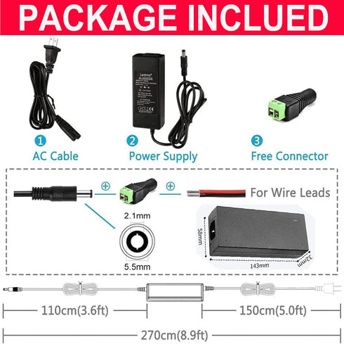 HAASHADA 12V 100-240V 12V 12A 144 Power Supply, Power Transformers, AC to DC Power Supply LED Adapter, Watt Max