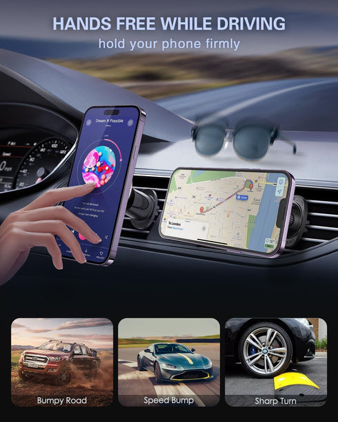 Magnetic Phone Holder for Car, for Magsafe Car Mount with Stable Air Vent Hook Clip, Strong Magnet for iPhone