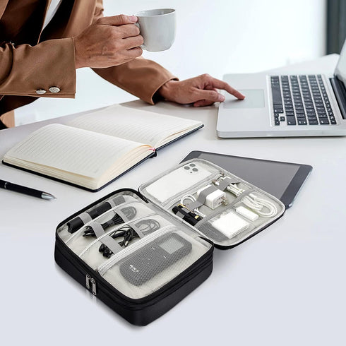 Electronics Travel Organizer Bag, Double Layer Waterproof Storage for Charger, Phone, Power Bank, Tablet