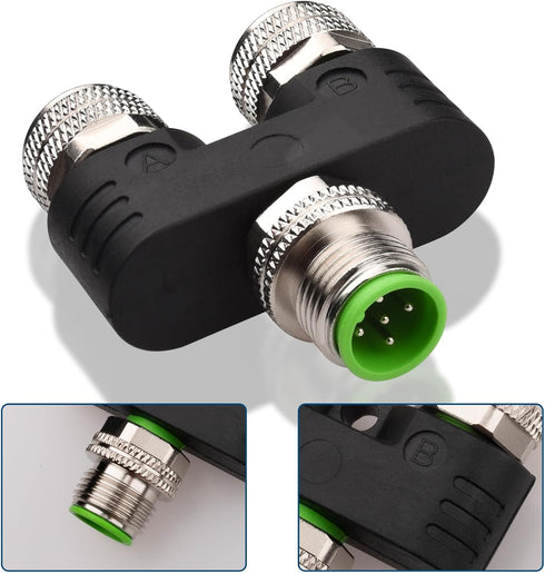 M12 5 Pin Aviation Wire Connector Male to Female Y Connector,Lonlonty 12mm Industrial Circular Connector, Outdoor Waterproof IP67