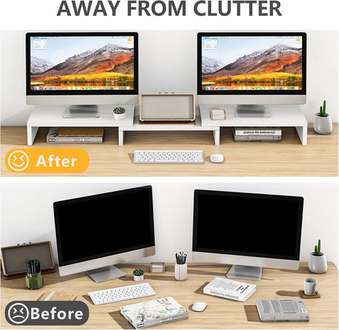 2 43.3" TAVR Furniture Dual Monitor Stand Riser, Computer Monitor Stands for Monitors, Extra Long Multifunctional