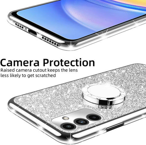 nancheng Galaxy A15 5G Case, Shockproof Protection with Ring Kickstand Lanyard, Cute Soft TPU Glitter Cover for Girls