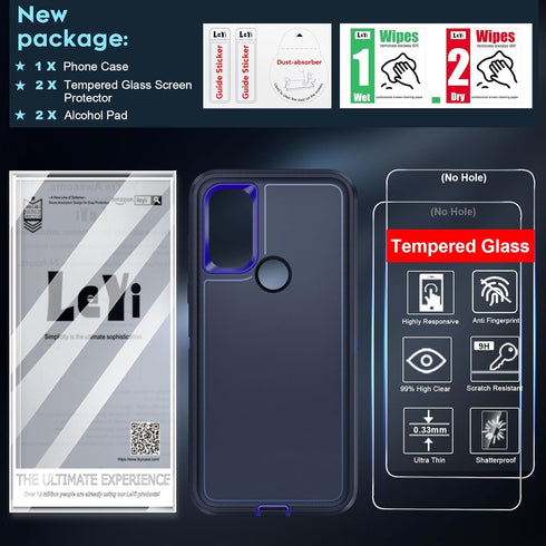 LeYi Heavy Duty Phone Case for Moto G Play 2023: 3-in-1 Military Grade Shockproof Cover with Screen Protector, Blue.
