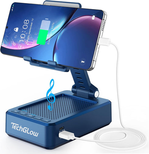 TechGlow Gifts for Men Women Foldable Cellphone Stand with Bluetooth Speaker and Charging