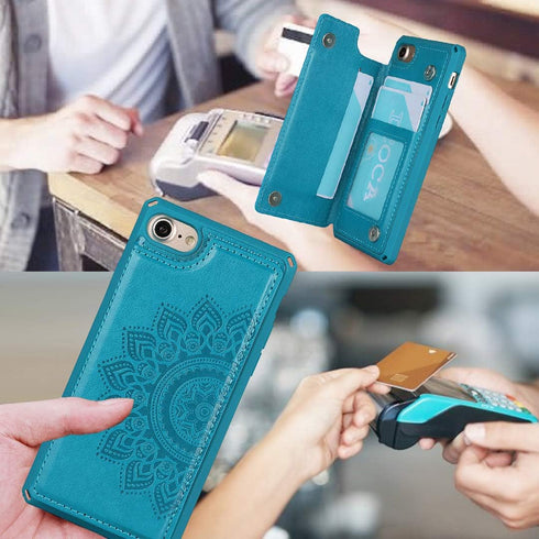 iCoverCase Wallet Case for iPhone SE (2nd), RFID Blocking PU Leather Kickstand Magnetic Shockproof Case