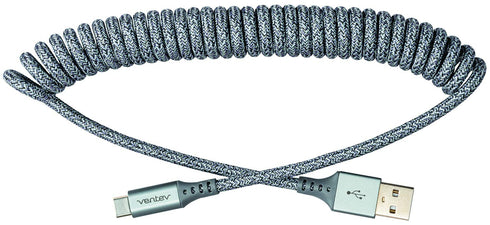 Ventev Chargesync Helix Cable 14" - Expandable USB A to USB C, Cloth Covered Braided Cable, Fast Charging