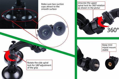 Smatree Double Suction Cup Mount for G*pro 12/11/10/9/8/7/Max/6/5/4/3+/3, DJI OSMO Action Camera 4/3, Updated Version