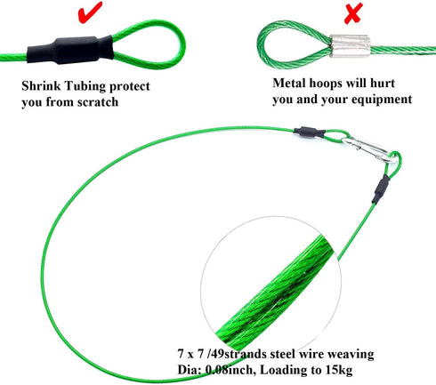 9 8 7 6 5 4 3 Camera Safety Tether, Stainless Steel Cable Wire Colorful Coating Lanyard with Hook Carabiner Clip