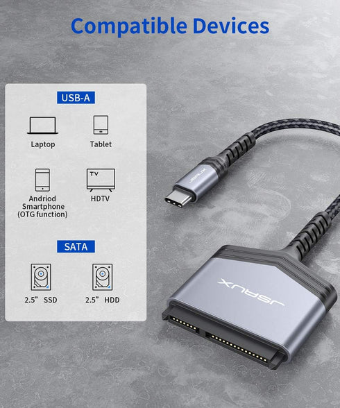 JSAUX SATA to USB C Cable, USB-C 3.1 to 2.5” SATA III Hard Drive Adapter for SSD/HDD Data Transfer