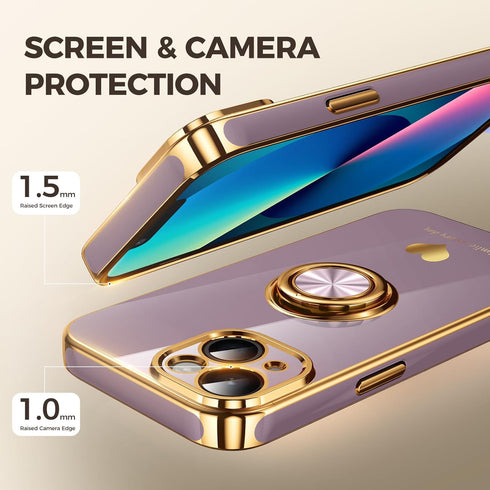 Nonional 13 2 Pack 360 13 Compatible for iPhone Case with Screen Protector, Rotatable Ring Holder [Luxury Hearts