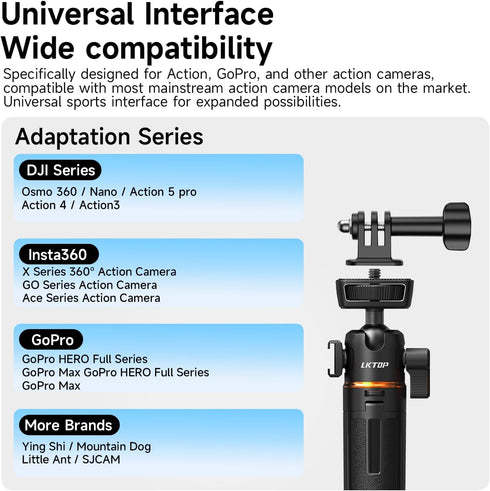 LKTOP 3 Nano/360 5 Pro/6/4/3 360/Xtra 1/4" 8-22'' Pocket Tripod Selfie Stick for DJI Osmo Vlog Handle Grip Action