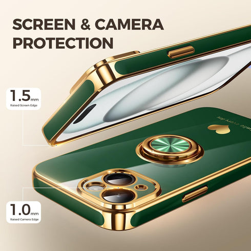 Nonional 15 2 Pack 360 15 Compatible for iPhone Case with Screen Protector, Rotatable Ring Holder [Luxury Hearts