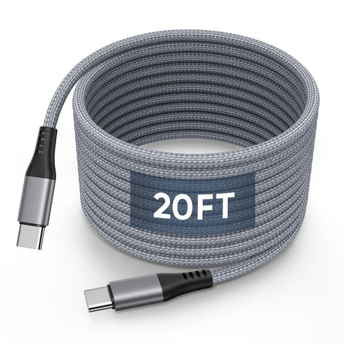 USB C to USB C Cable 20FT, Extra Long 60W Fast Charging Cable, Premium Nylon Braided for iPhone 15 Pro Max, Galaxy,