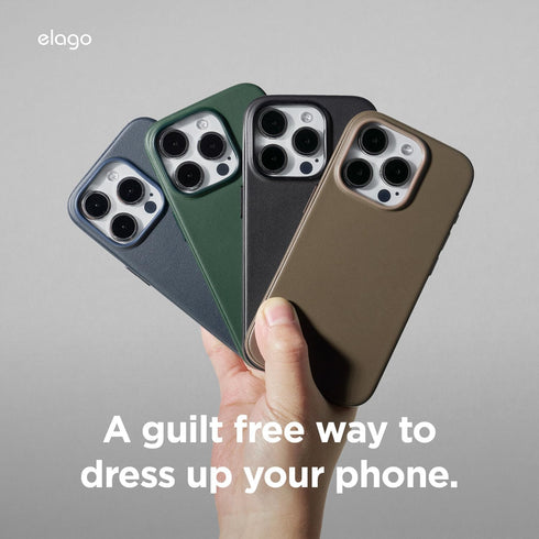 elago Magnetic Leather Case for iPhone 15 Pro, Compatible with MagSafe Accessories, 6.1 inch - Vegan Leather,