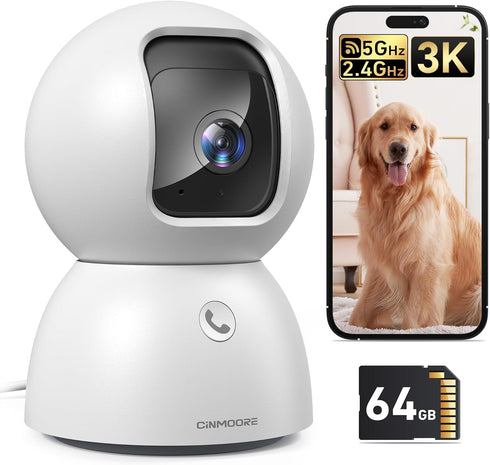 CINMOORE Smart 3K Indoor Dome Security Camera with AI Human/Pet/Facial Detection, 360 Pan-Tilt