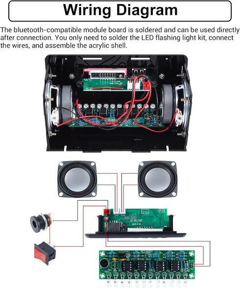 DIY Bluetooth-Compatible Speaker Kit, DIY FM Radio Soldering Project USB Mini Home Sound Amplifier with Colorful LED