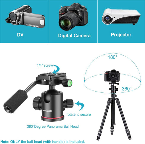 Neewer Heavy Duty Camera Tripod Ball Head with Handle, 360 Degree Panoramic Head for Tripod, Monopod, DSLR Camera