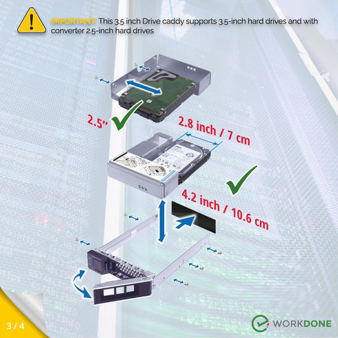 WorkDone 3.5 inch Drive Caddy with 2.5 inch HDD Adapter - Compatible with Dell PowerEdge Servers R740 R640 R540 R440