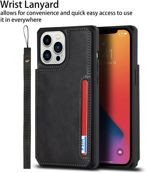 Cavor Wallet Case for iPhone 11 Pro Max with Card Holder, PU Leather Kickstand Case, Shockproof Cover, Black