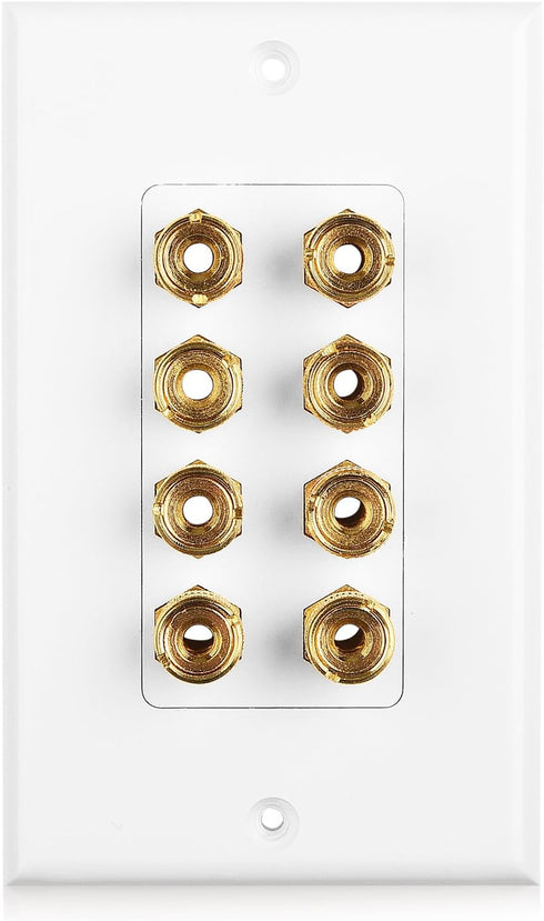 Cable Matters Speaker Wire Wall Plate for 4 Speakers, Banana Plug Wall Plate, White