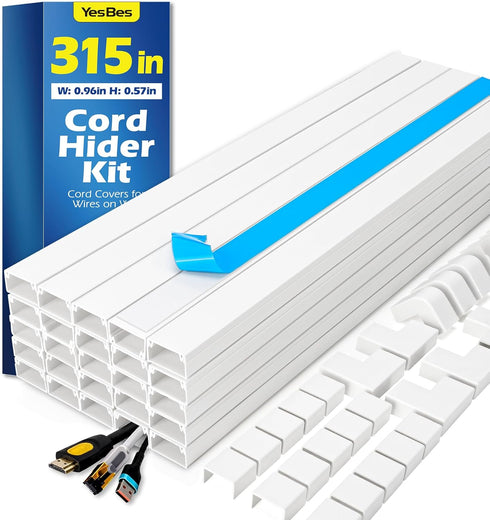 YesBes 315in Cord Hider Kit, Paintable Cable Raceway, Cord Covers for Wires on