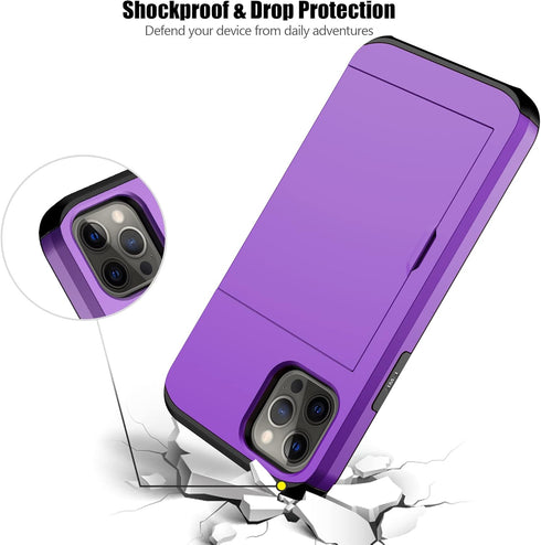 Nvollnoe for iPhone 12 Case, Heavy Duty Protective Dual Layer Shockproof Hidden Card Slot Slim Wallet Case for iPhone