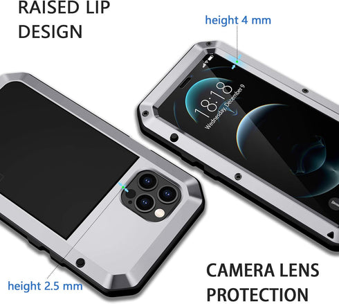 Lanhiem Metal Case for iPhone 12 Pro Max, Heavy Duty Shockproof Rugged Case with Built-in Glass Screen Protector