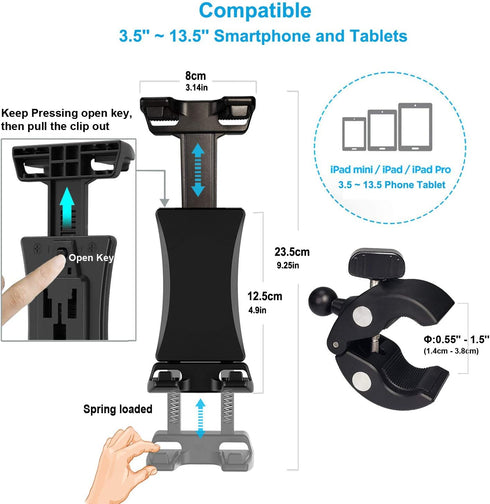 Microphone Music Stand Tablet Smartphone Holder Mount Heavy Duty 360 Degree Swivel Clamp for 3.5 to 13.5in Phone