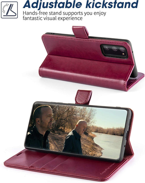OCASE Compatible with Samsung Galaxy S20 FE 5G Case - PU Leather Flip Wallet with Card Holders, Stand, Tempered Glass